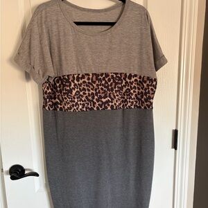 Gray and Leopard Print Dress